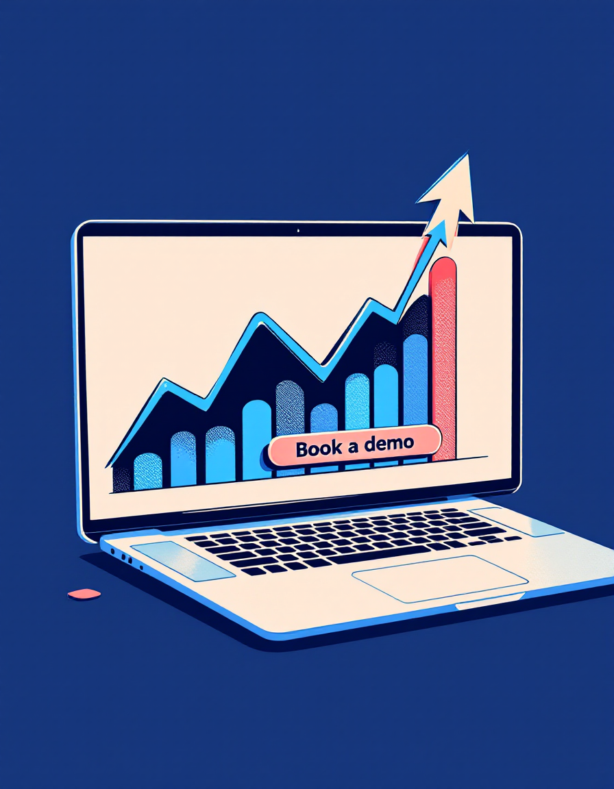 Illustration of a browser with a rising conversion graph and a prominent call-to-action button